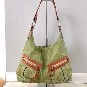 Maurizio Taiuti Large Green Leather Shoulder Bag Made in Italy Tote Bag